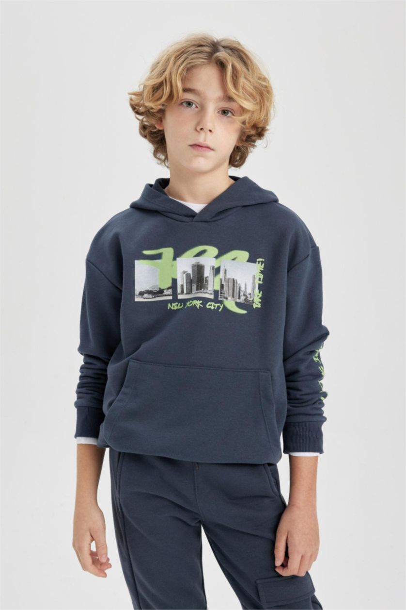 أولاد أنثرا سويت شيرت ولادي اوفر سايز بغطاء للرأس بجيب