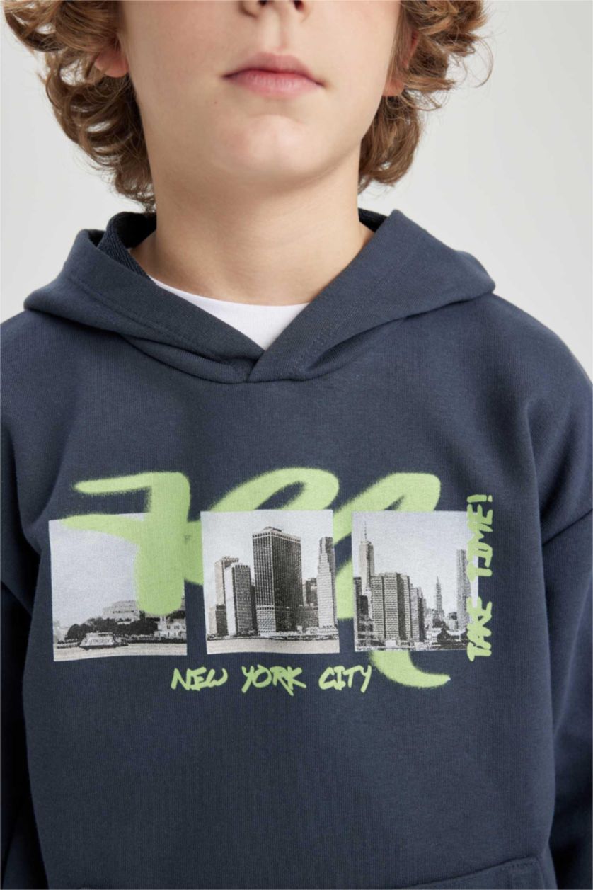 أولاد أنثرا سويت شيرت ولادي اوفر سايز بغطاء للرأس بجيب