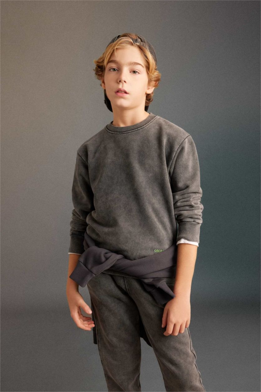 BOYS & TEENS Anthracite Boy Oversize Fit Washable Faded Sweatshirt