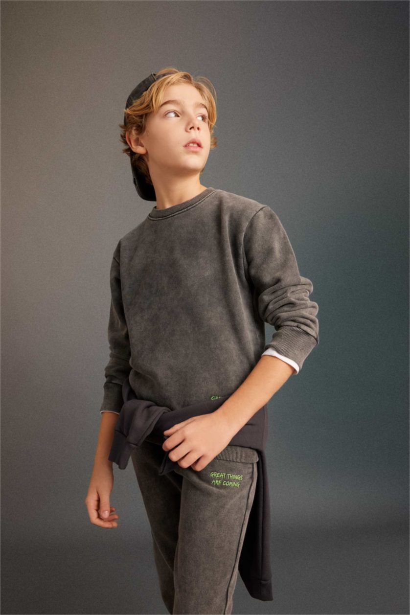 BOYS & TEENS Anthracite Boy Oversize Fit Washable Faded Sweatshirt