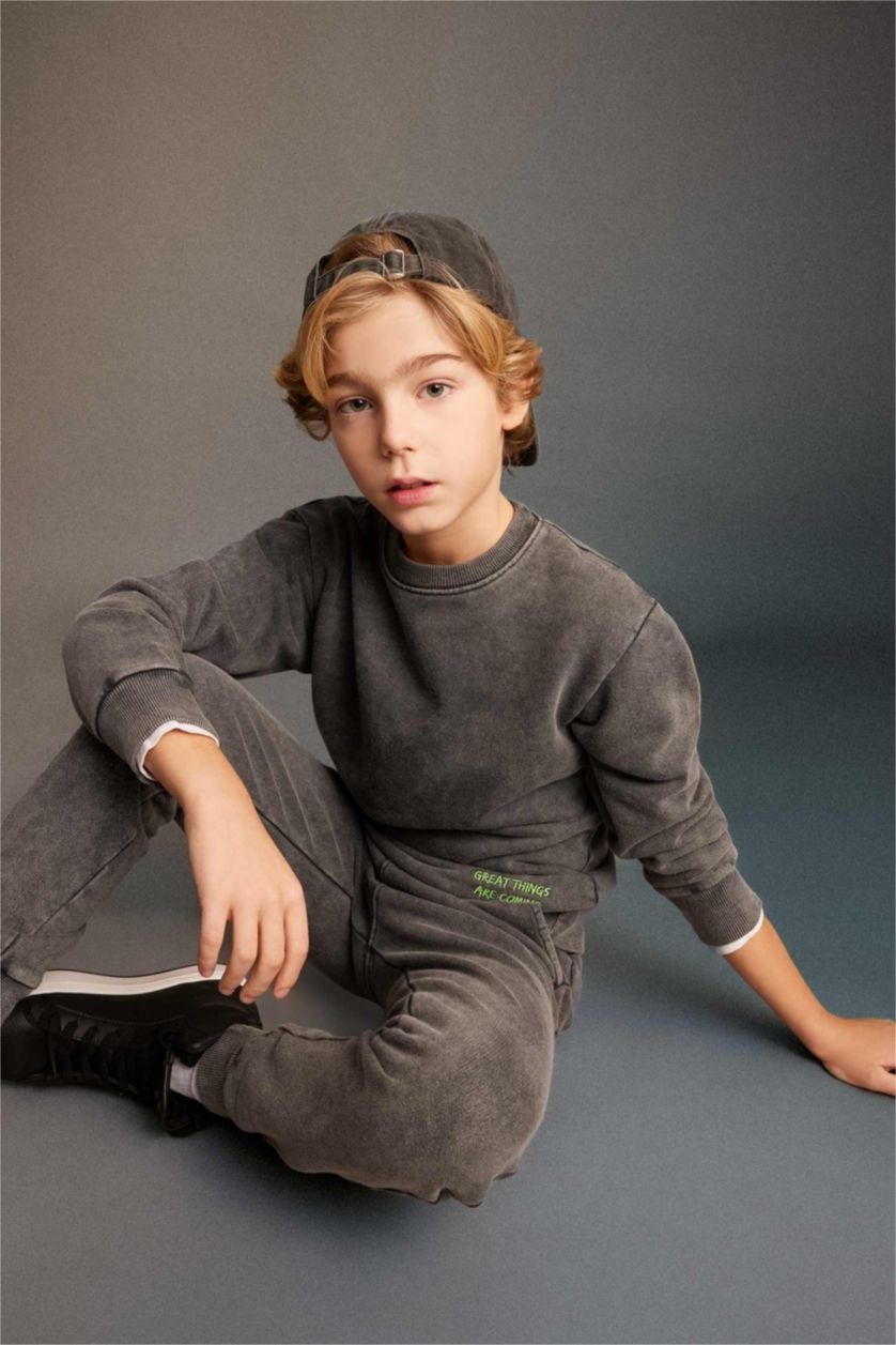 BOYS & TEENS Anthracite Boy Oversize Fit Washable Faded Sweatshirt