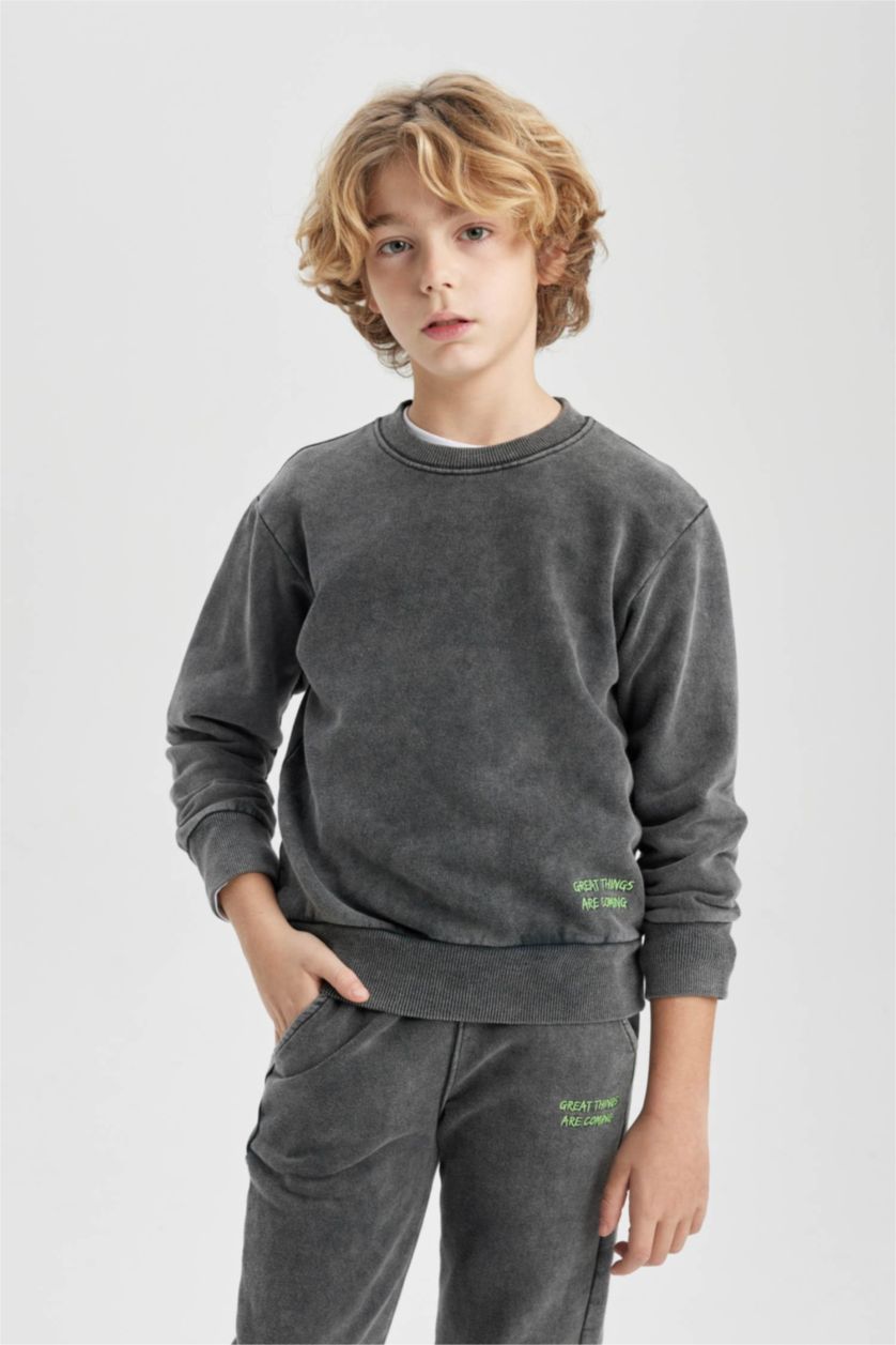 BOYS & TEENS Anthracite Boy Oversize Fit Washable Faded Sweatshirt