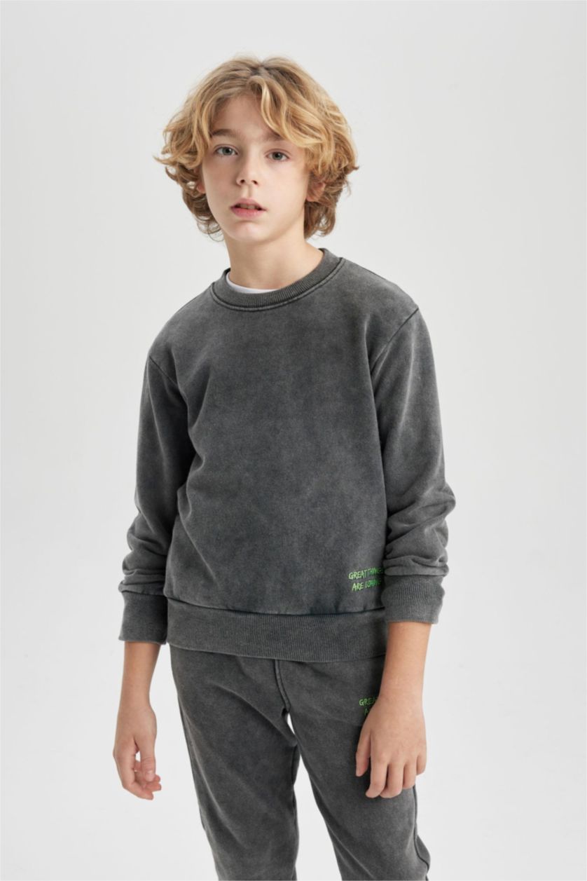 BOYS & TEENS Anthracite Boy Oversize Fit Washable Faded Sweatshirt