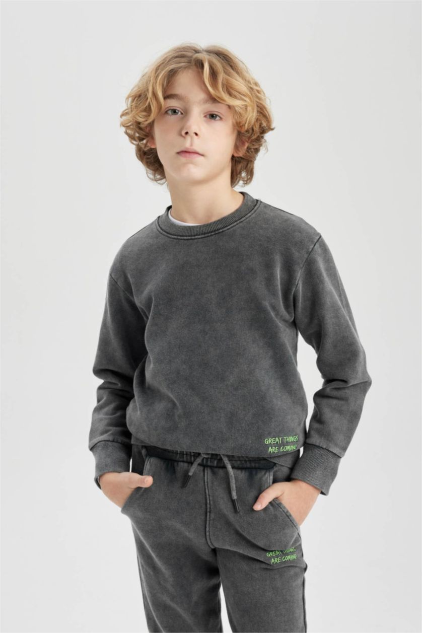 BOYS & TEENS Anthracite Boy Oversize Fit Washable Faded Sweatshirt