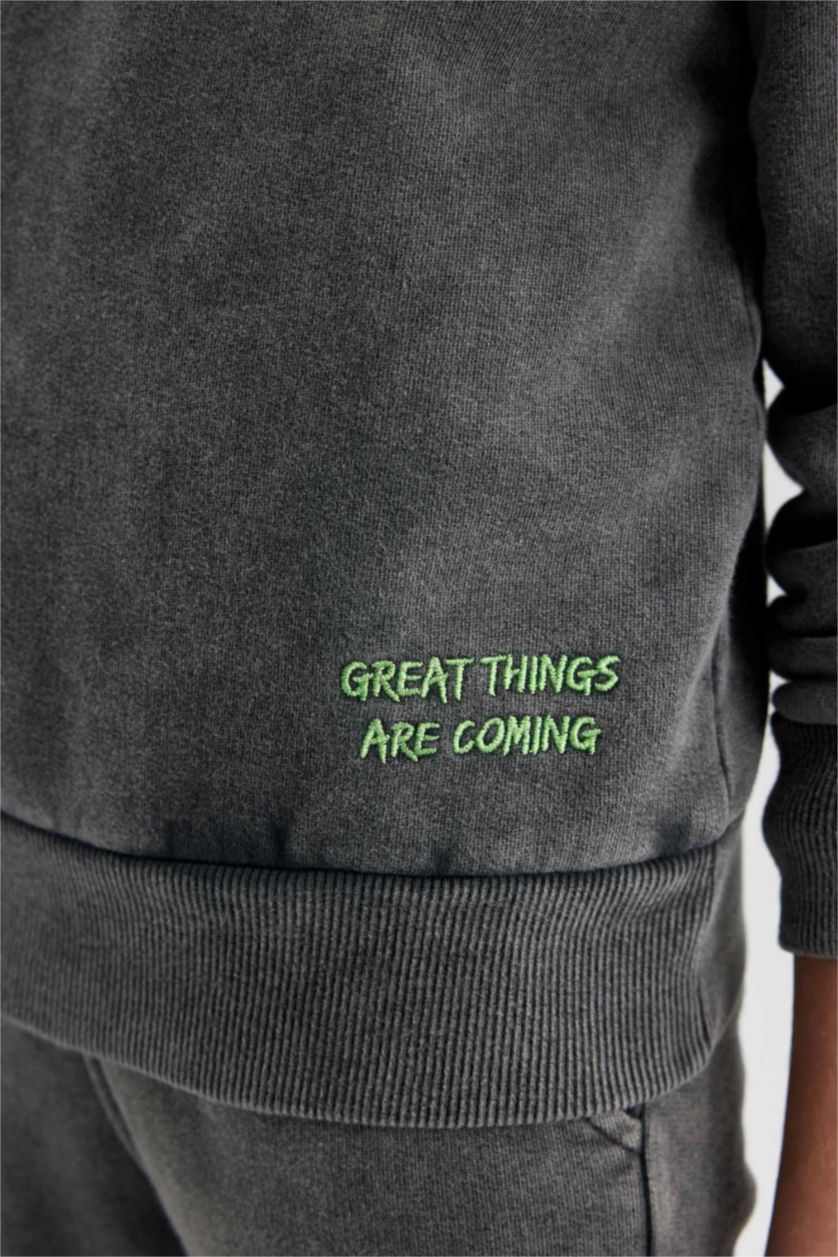 BOYS & TEENS Anthracite Boy Oversize Fit Washable Faded Sweatshirt