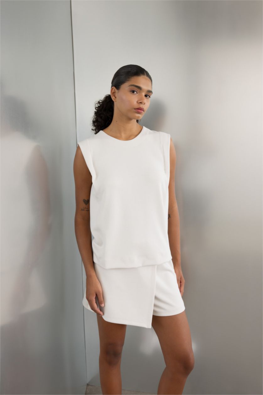 Kadın Ekru Standart Fıt Bisiklet Yaka Modal Atlet