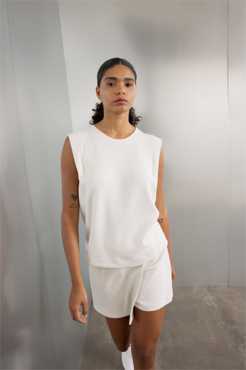 Kadın Ekru Standart Fıt Bisiklet Yaka Modal Atlet