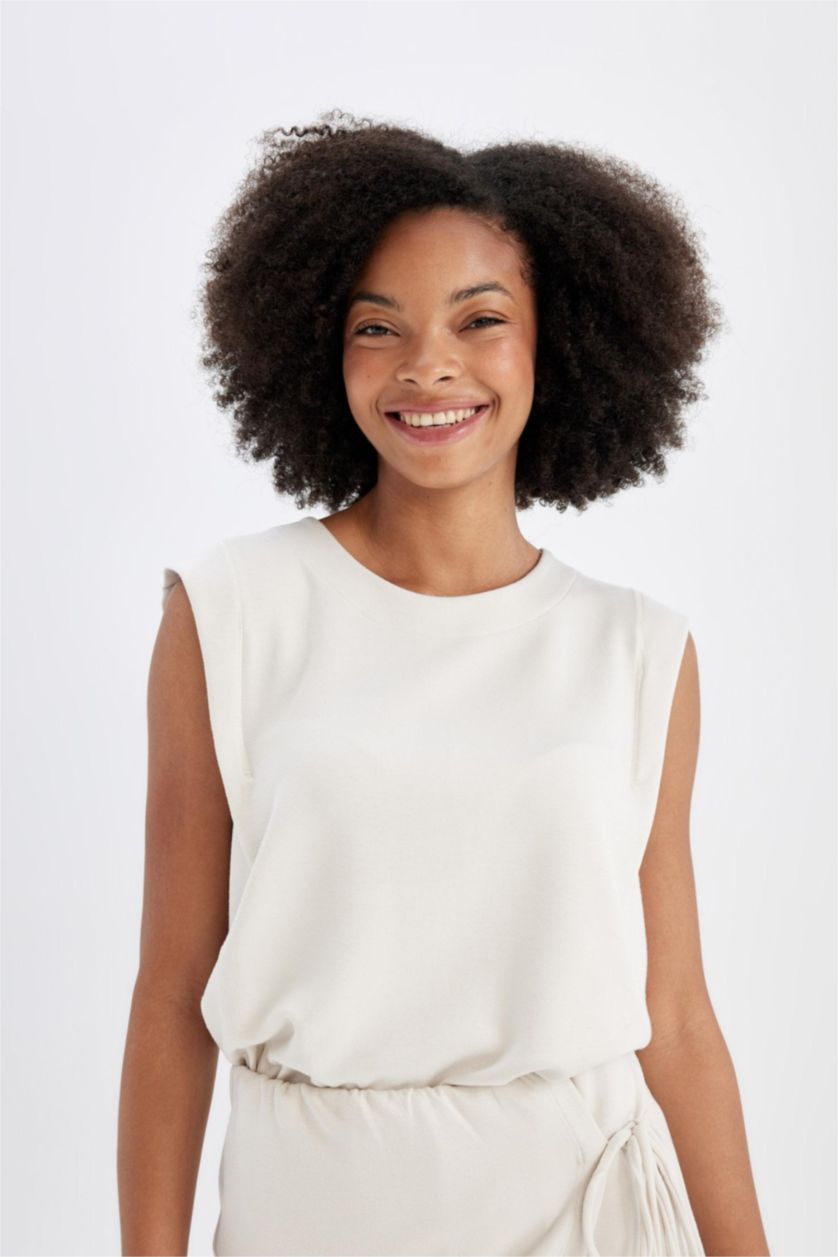 Kadın Ekru Standart Fıt Bisiklet Yaka Modal Atlet