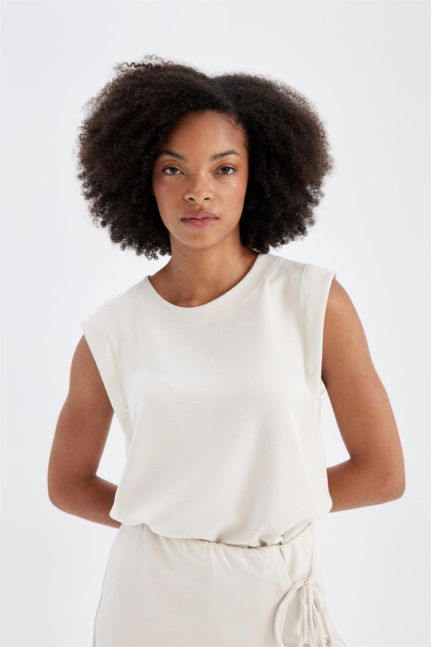 Kadın Ekru Standart Fıt Bisiklet Yaka Modal Atlet