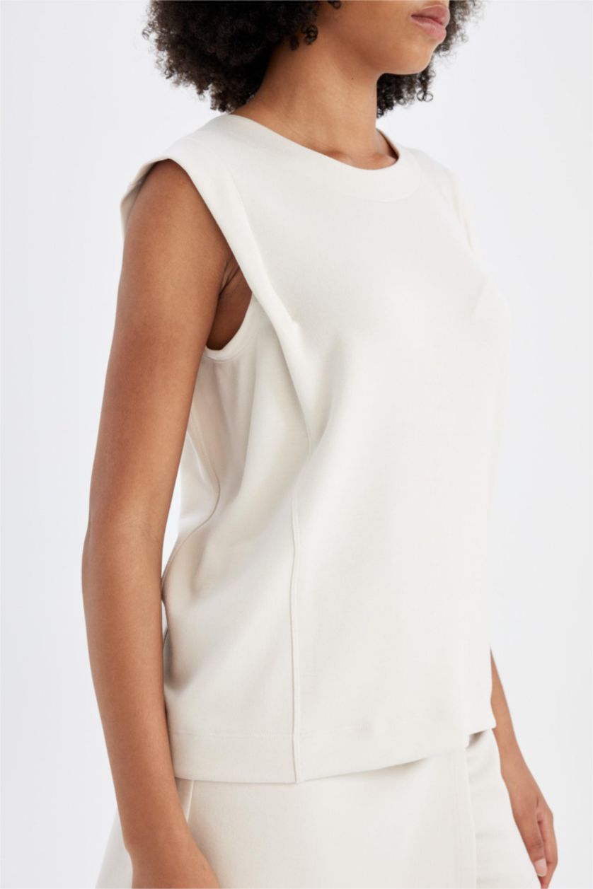 Kadın Ekru Standart Fıt Bisiklet Yaka Modal Atlet