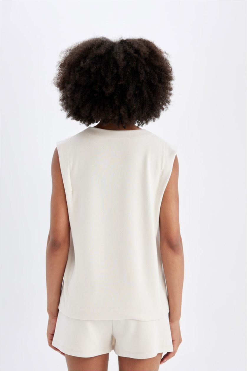 Kadın Ekru Standart Fıt Bisiklet Yaka Modal Atlet