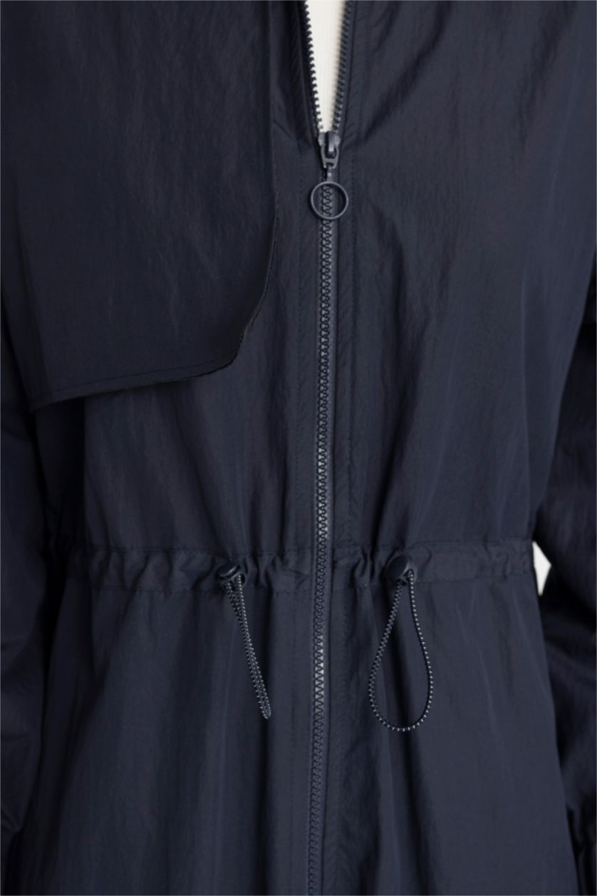 WOMAN NAVY Shirt Collar Parachute Long Sleeve Dress