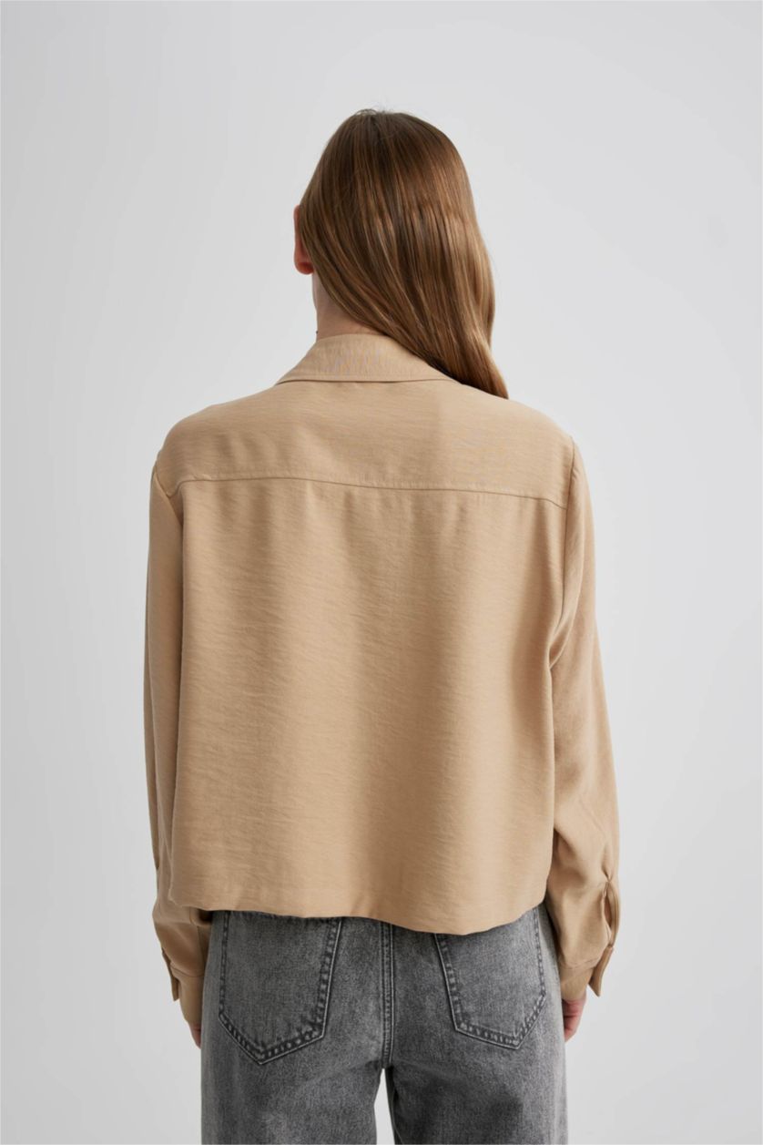 نساء فيزوني داكن قميص كروب تويل بكم طويل