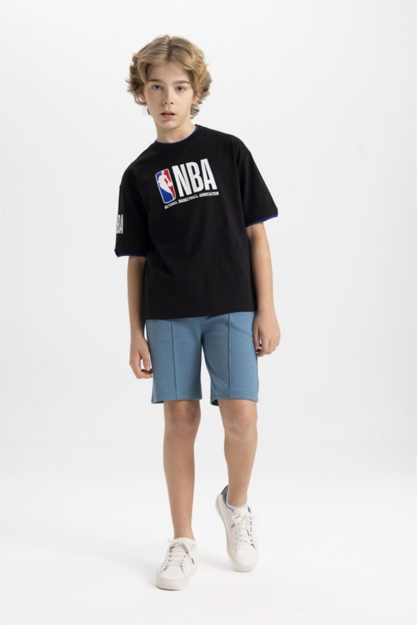 GARÇONS Noir T-shirt oversize NBA Wordmark à col rond et manches courtes pour garçon