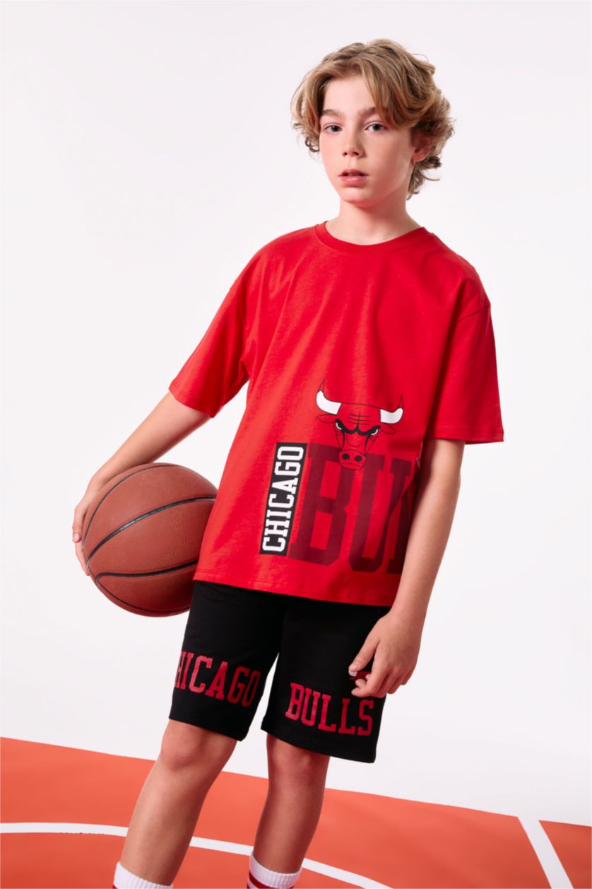 GARÇONS Rouge T-Shirt Oversize à Manches Courtes Col de Vélo NBA Chicago Bulls pour Garçon