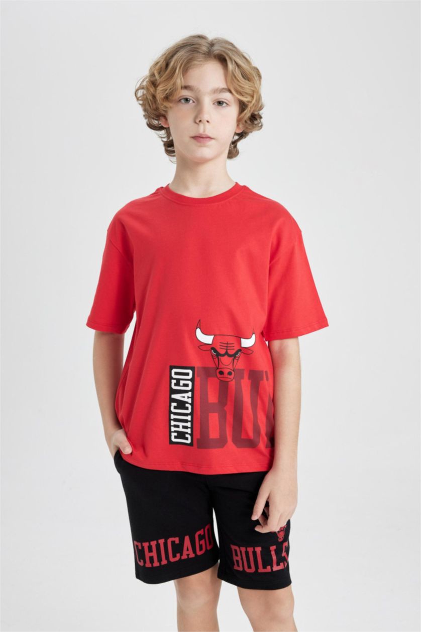 GARÇONS Rouge T-Shirt Oversize à Manches Courtes Col de Vélo NBA Chicago Bulls pour Garçon