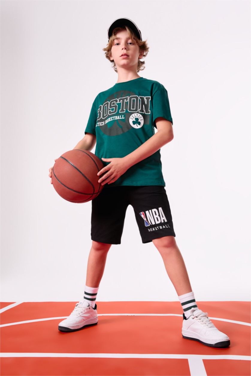 Erkek Çocuk - Genç Erkek Koyu Yeşil Erkek Çocuk NBA Boston Celtics Bisiklet Yaka Kısa Kollu Tişört