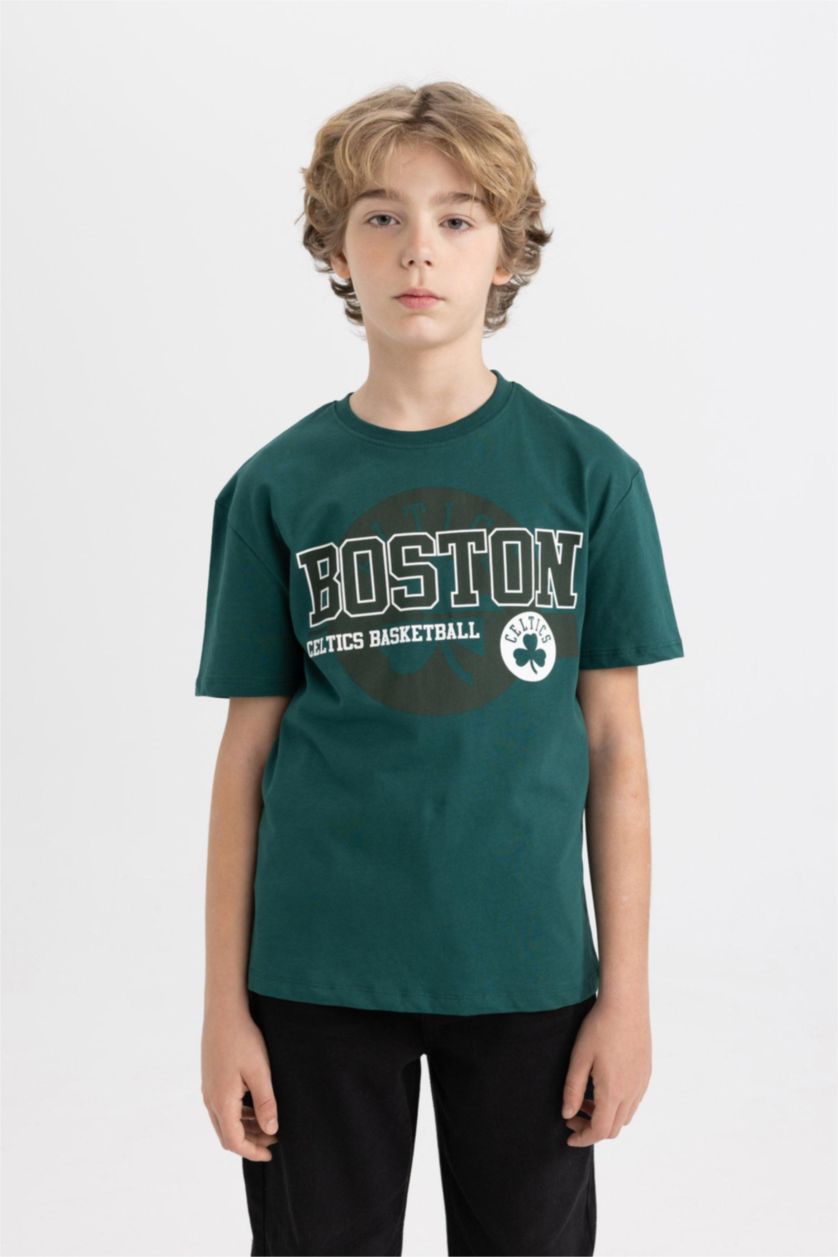 Erkek Çocuk - Genç Erkek Koyu Yeşil Erkek Çocuk NBA Boston Celtics Bisiklet Yaka Kısa Kollu Tişört