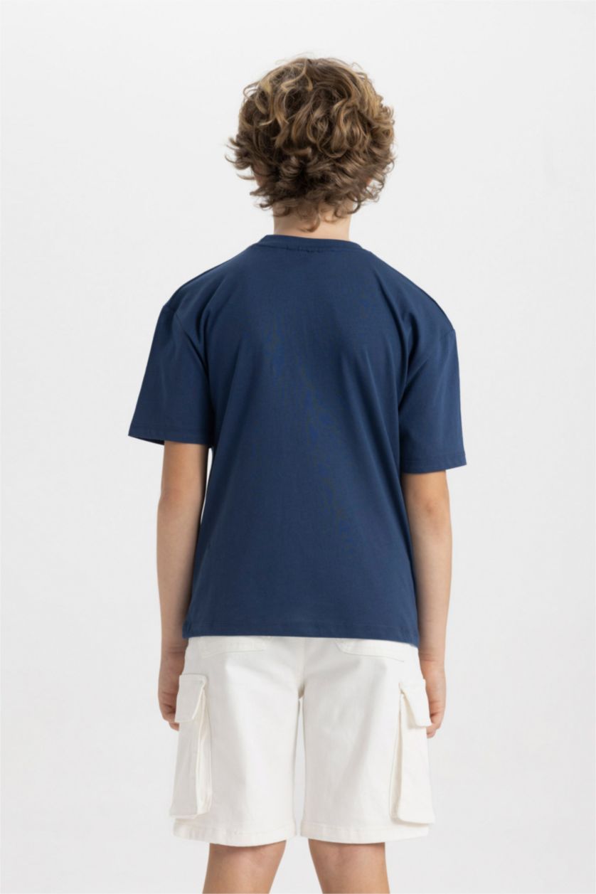 Erkek Çocuk - Genç Erkek İndigo NBA New York Knıcks Oversıze Bisiklet Yaka Kısa Kollu Tişört Erkek Çocuk