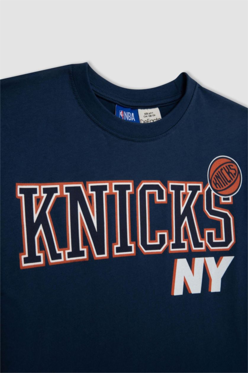 Erkek Çocuk - Genç Erkek İndigo NBA New York Knıcks Oversıze Bisiklet Yaka Kısa Kollu Tişört Erkek Çocuk