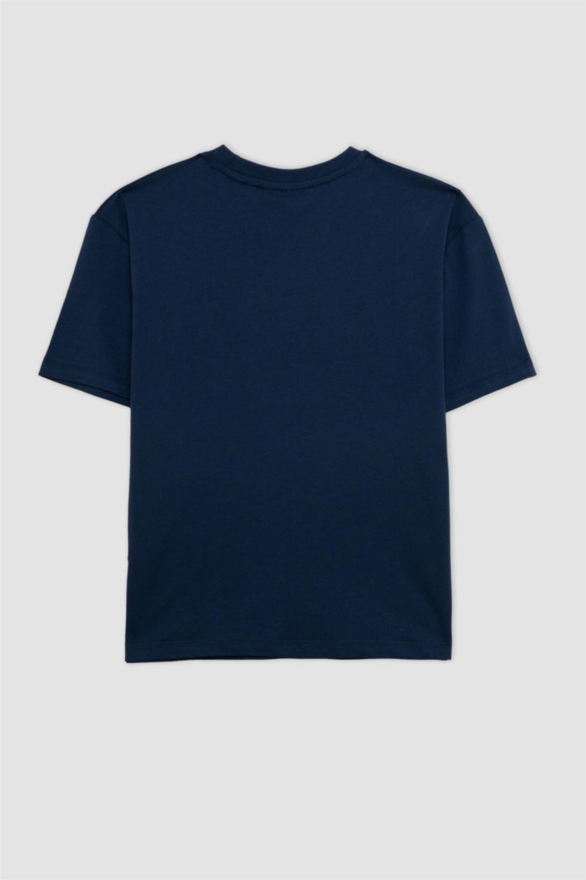 Erkek Çocuk - Genç Erkek İndigo NBA New York Knıcks Oversıze Bisiklet Yaka Kısa Kollu Tişört Erkek Çocuk