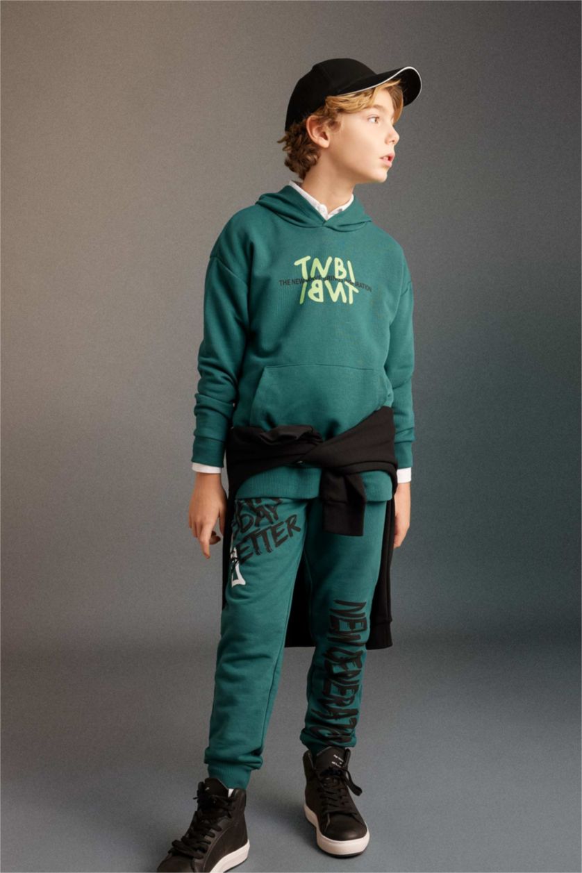 أولاد أخضر بنطلون بجامة رياضي قماش سميك قصة عادية