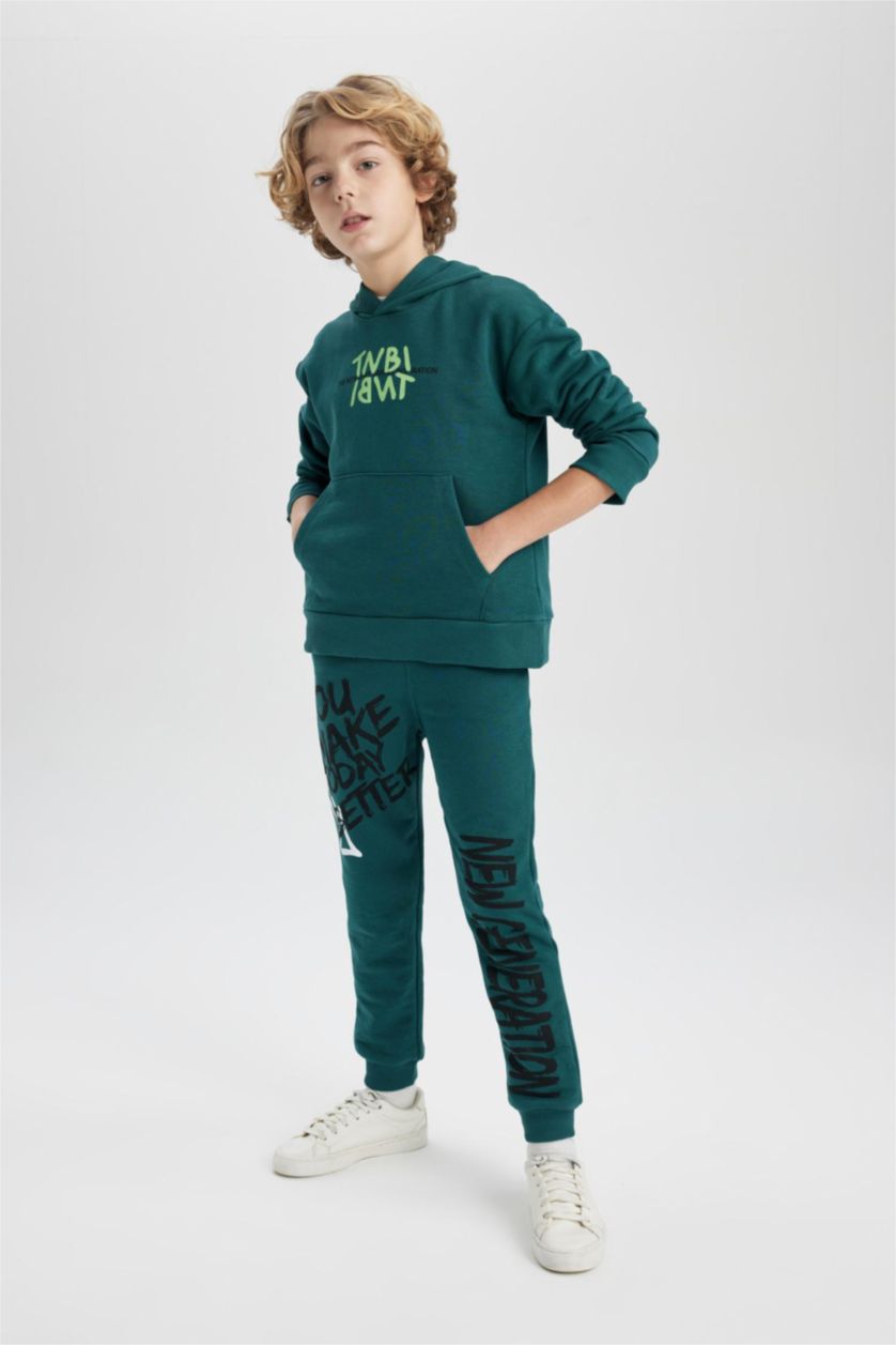 أولاد أخضر بنطلون بجامة رياضي قماش سميك قصة عادية