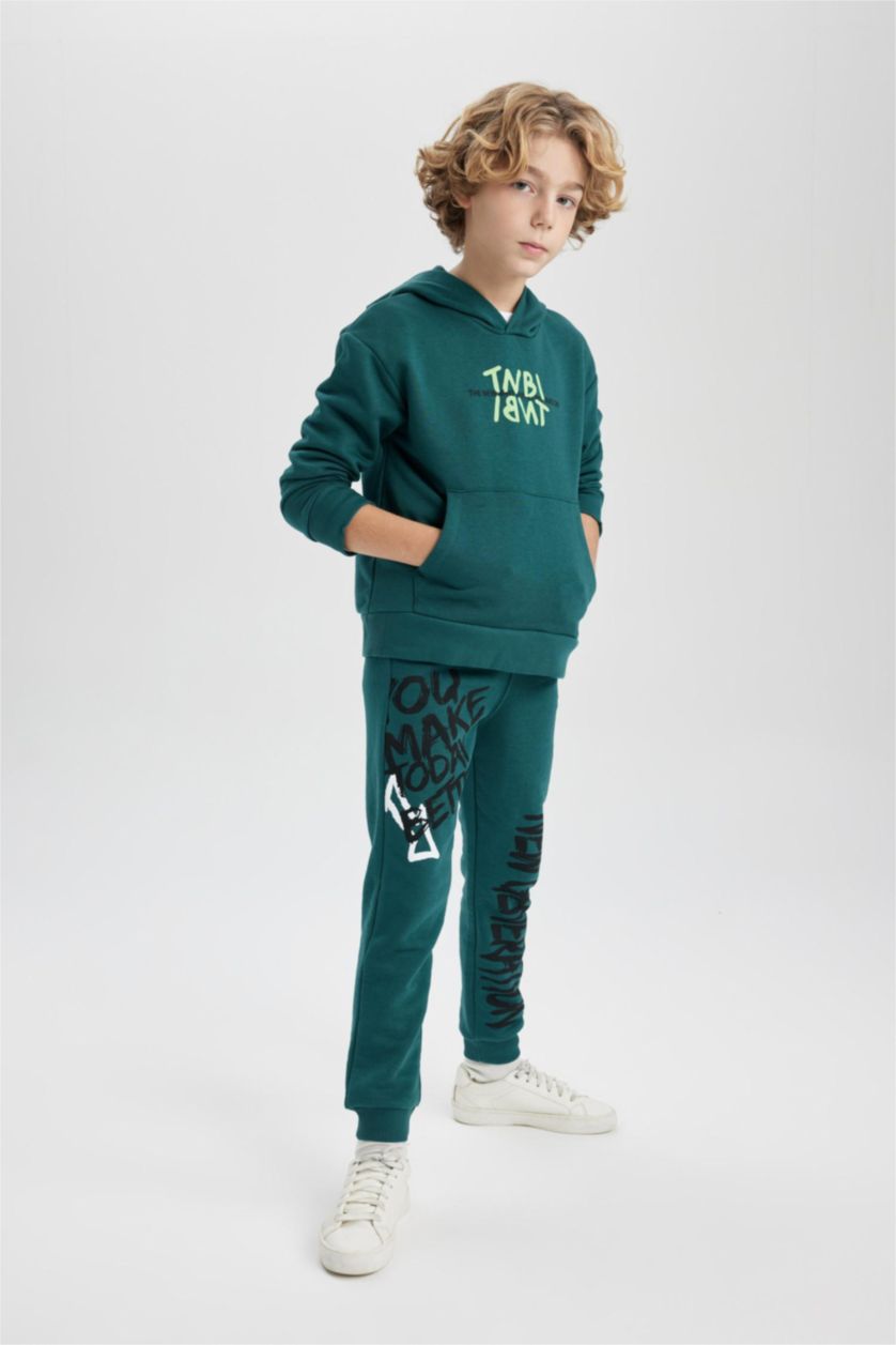 أولاد أخضر بنطلون بجامة رياضي قماش سميك قصة عادية