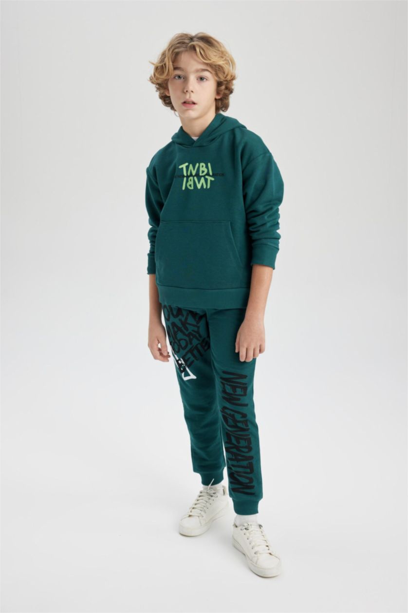 أولاد أخضر بنطلون بجامة رياضي قماش سميك قصة عادية