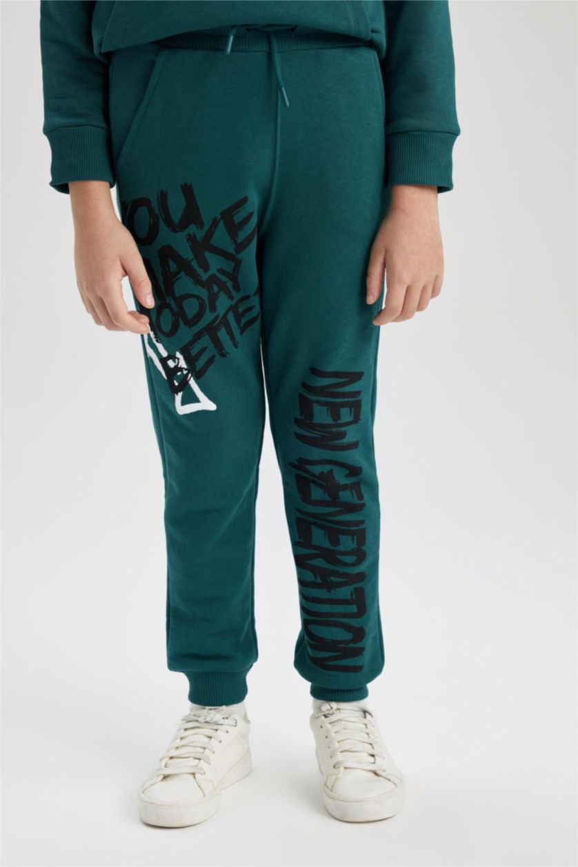 أولاد أخضر بنطلون بجامة رياضي قماش سميك قصة عادية