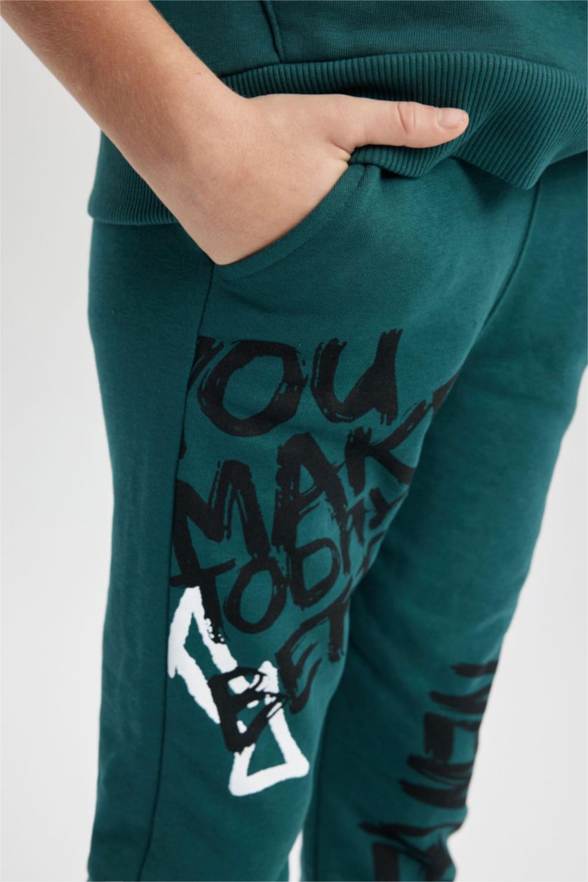 أولاد أخضر بنطلون بجامة رياضي قماش سميك قصة عادية