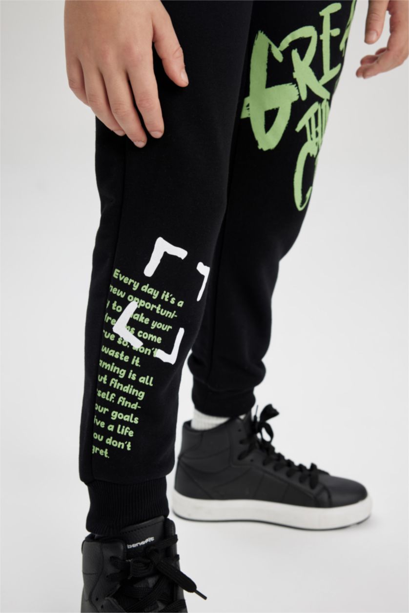 أولاد أسود بنطلون بجامة رياضي قماش سميك قصة عادية