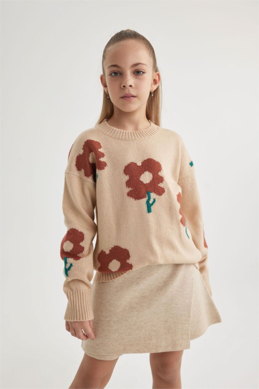 GIRLS & TEENS Beige Girl Regular Fit Crew Neck Pullover