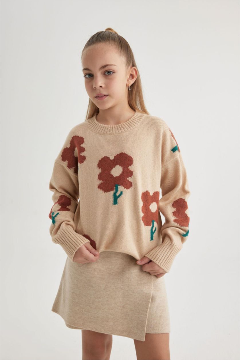 GIRLS & TEENS Beige Girl Regular Fit Crew Neck Pullover