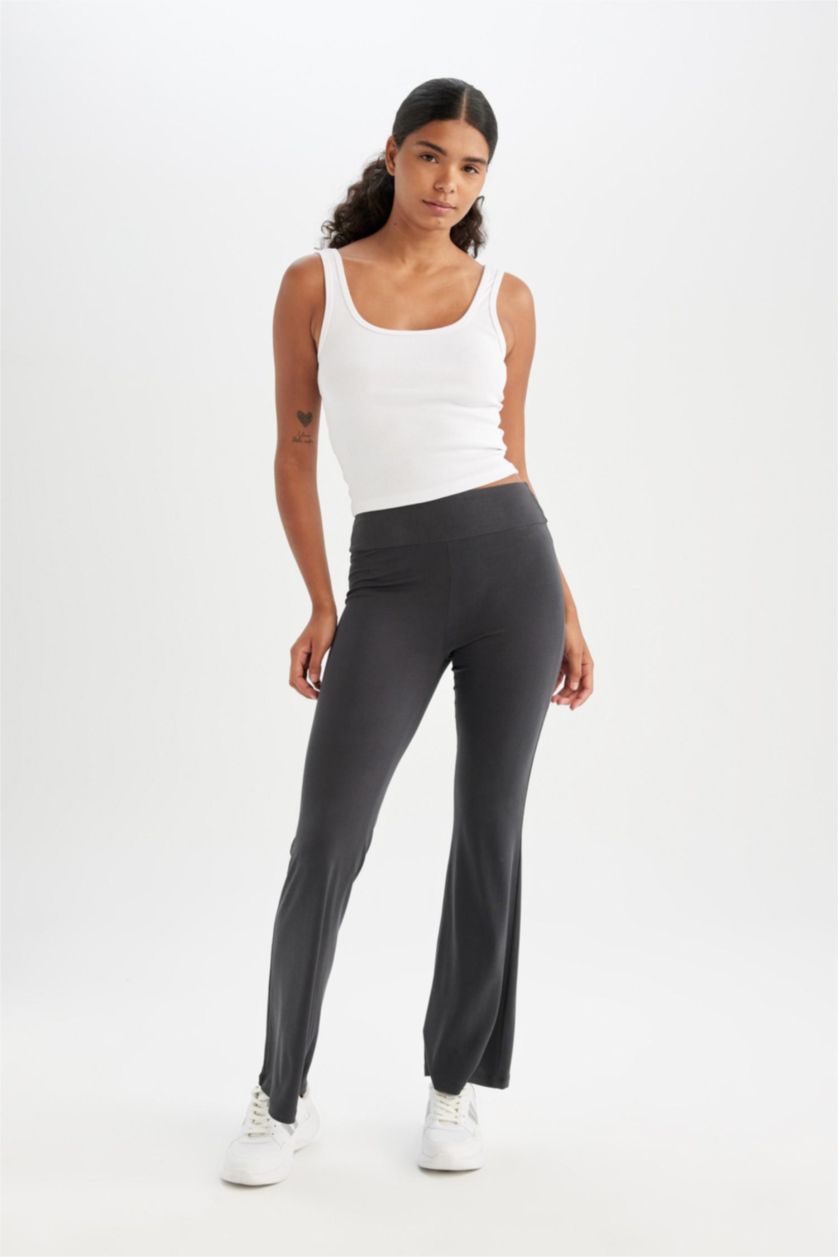 Kadın Antrasit İspanyol Paça Sporcu Modal Pantolon