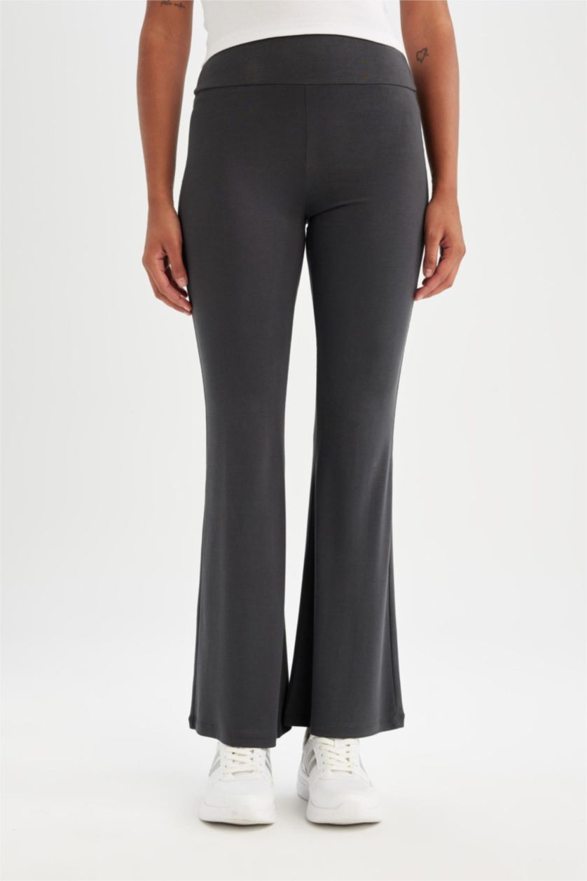 Kadın Antrasit İspanyol Paça Sporcu Modal Pantolon