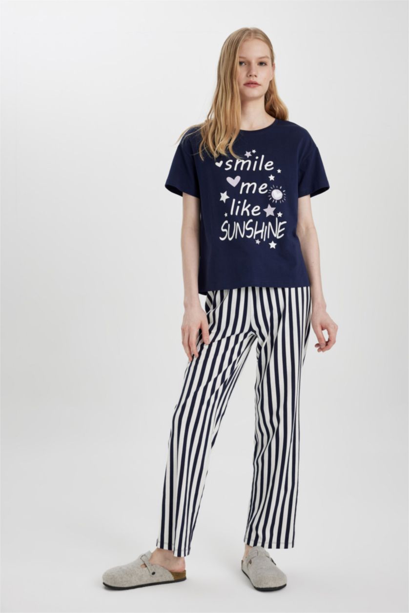 WOMAN NAVY Fall in Love Regular Fit Short Sleeve 2 Piece Set