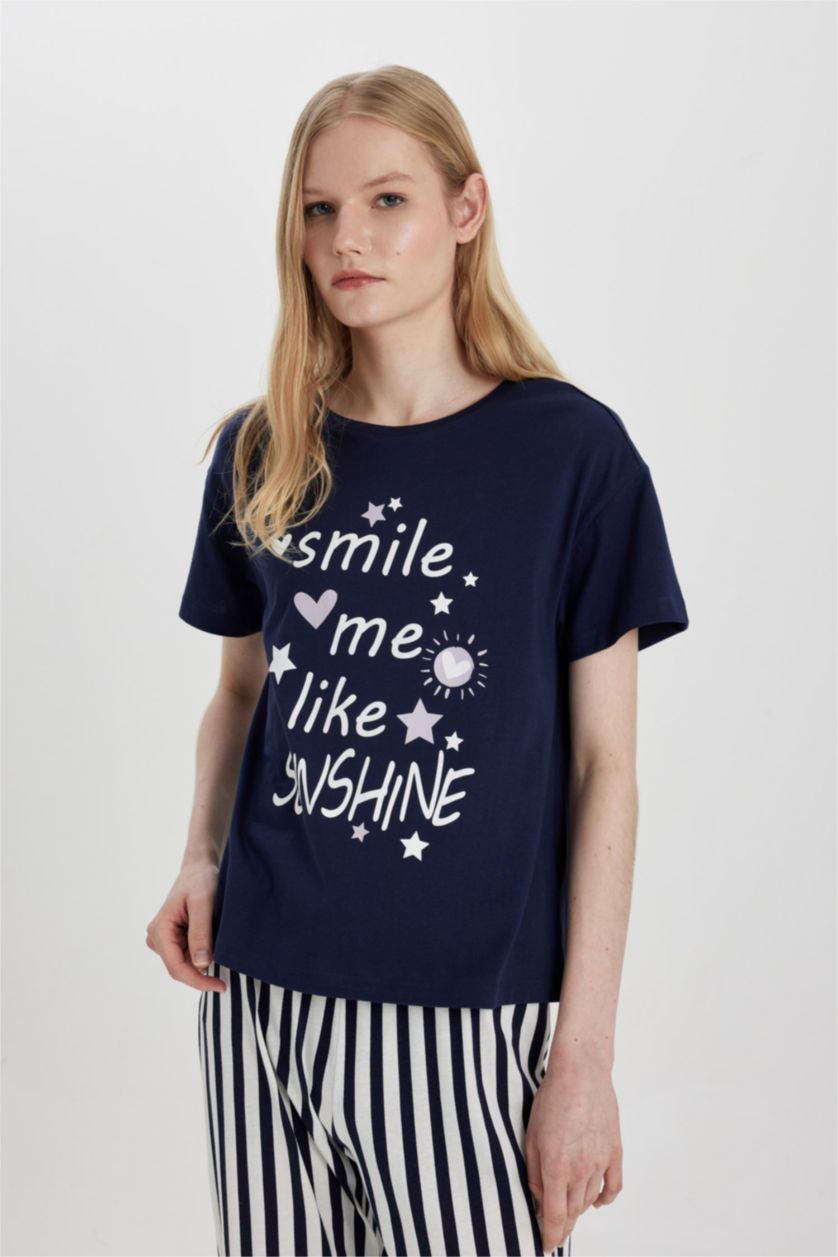 WOMAN NAVY Fall in Love Regular Fit Short Sleeve 2 Piece Set