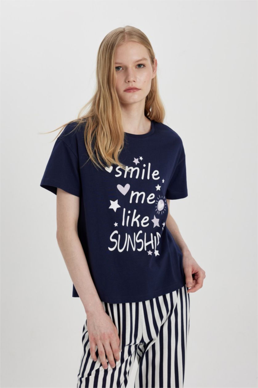 WOMAN NAVY Fall in Love Regular Fit Short Sleeve 2 Piece Set