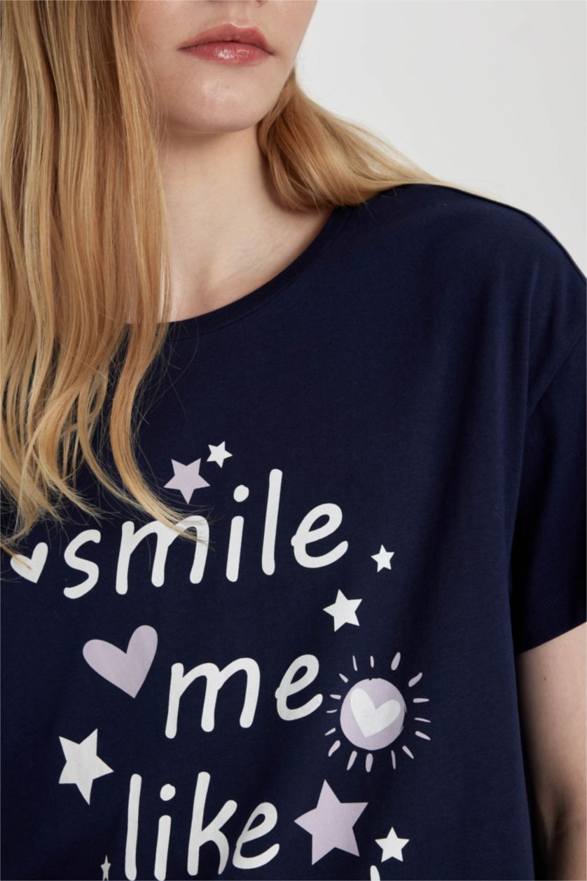 WOMAN NAVY Fall in Love Regular Fit Short Sleeve 2 Piece Set