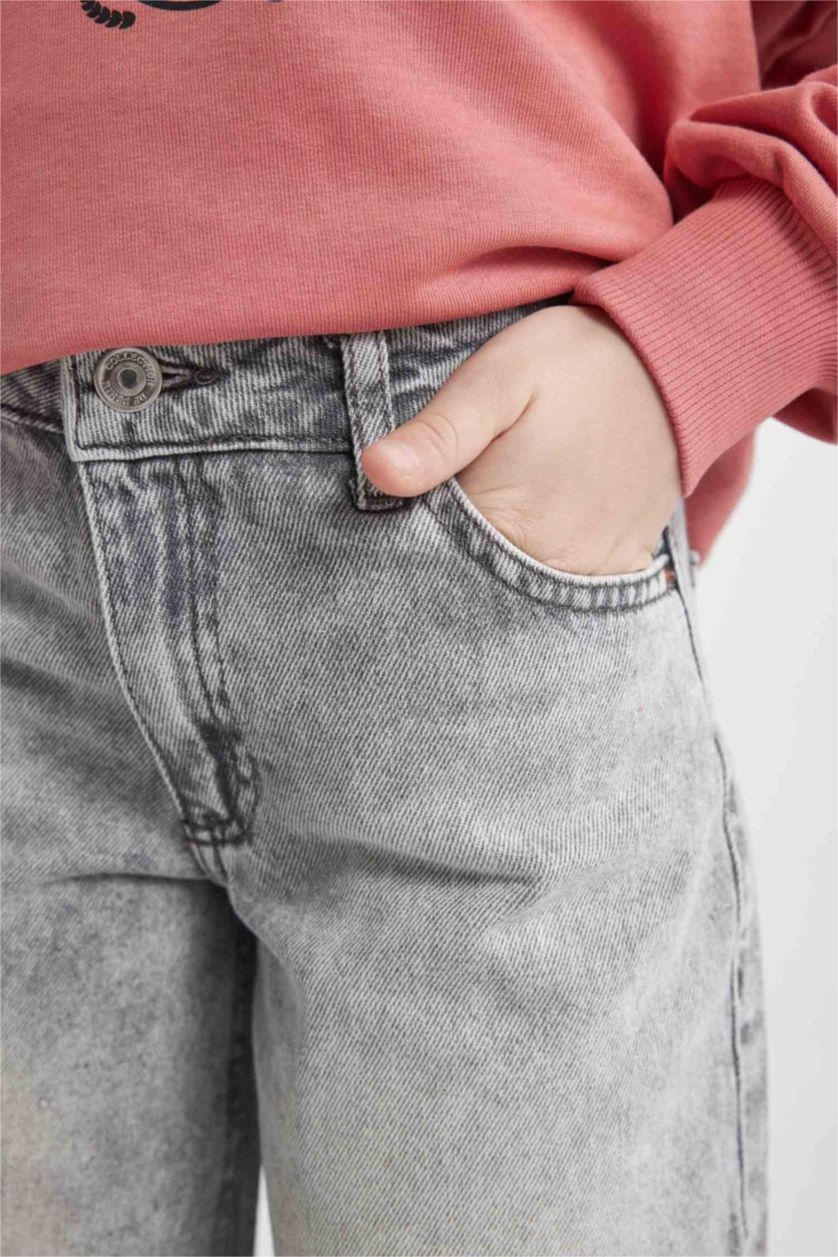 بنات رمادي فاتح بنطلون بناتي وايد ليج برجل واسع بجيب