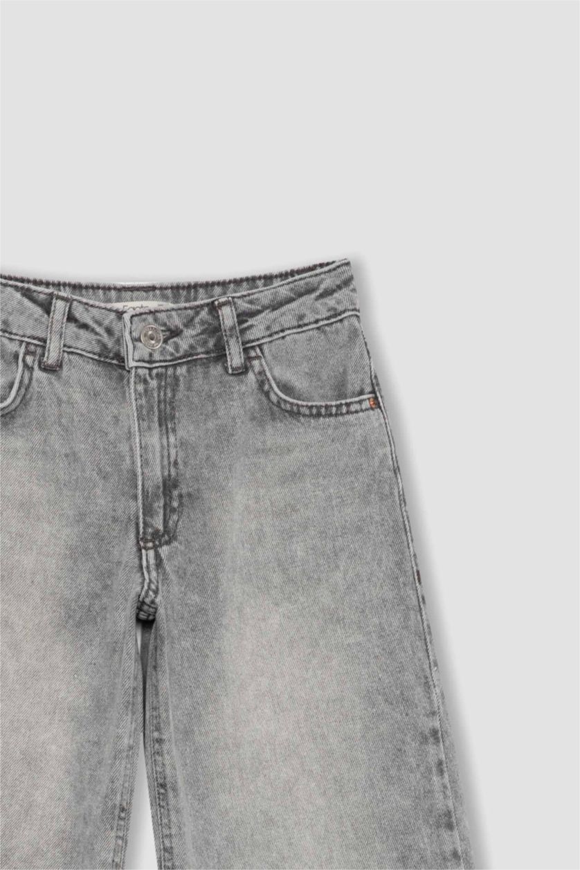 بنات رمادي فاتح بنطلون بناتي وايد ليج برجل واسع بجيب