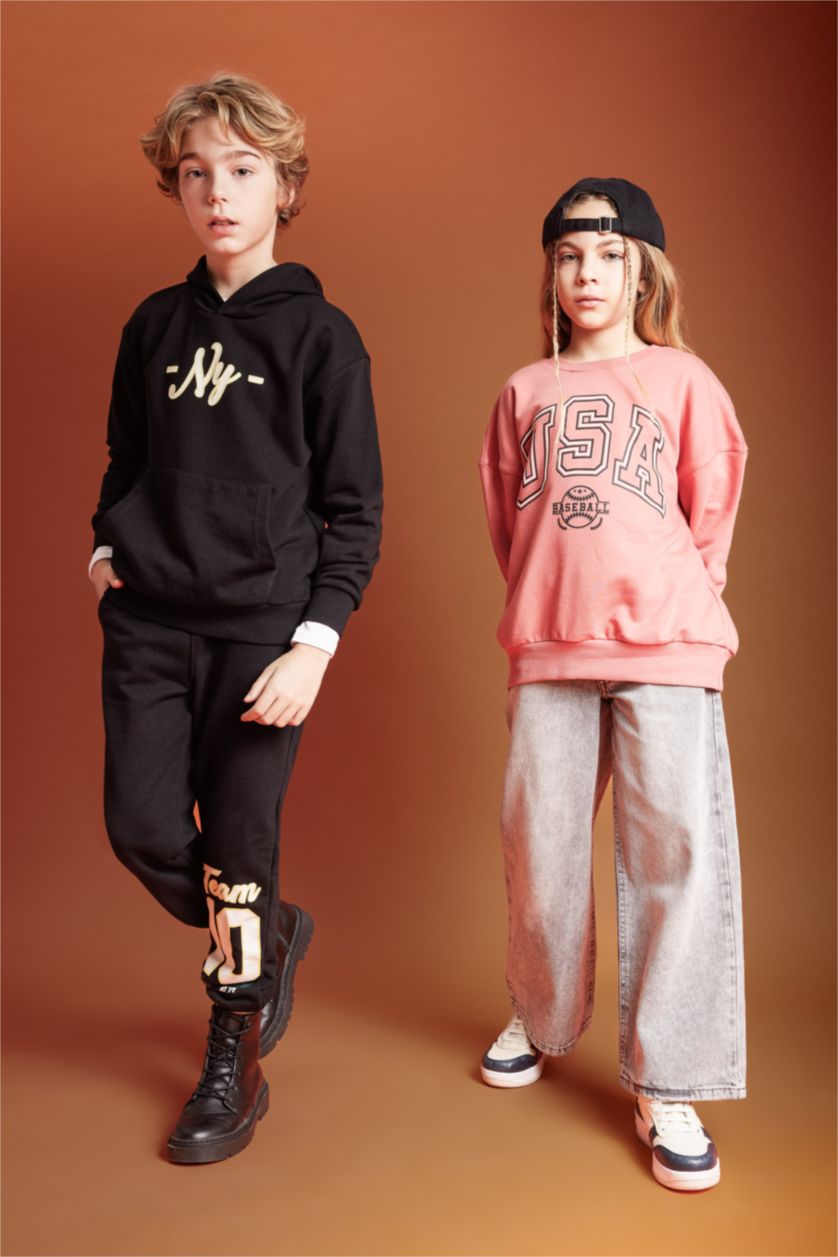 بنات رمادي فاتح بنطلون بناتي وايد ليج برجل واسع بجيب