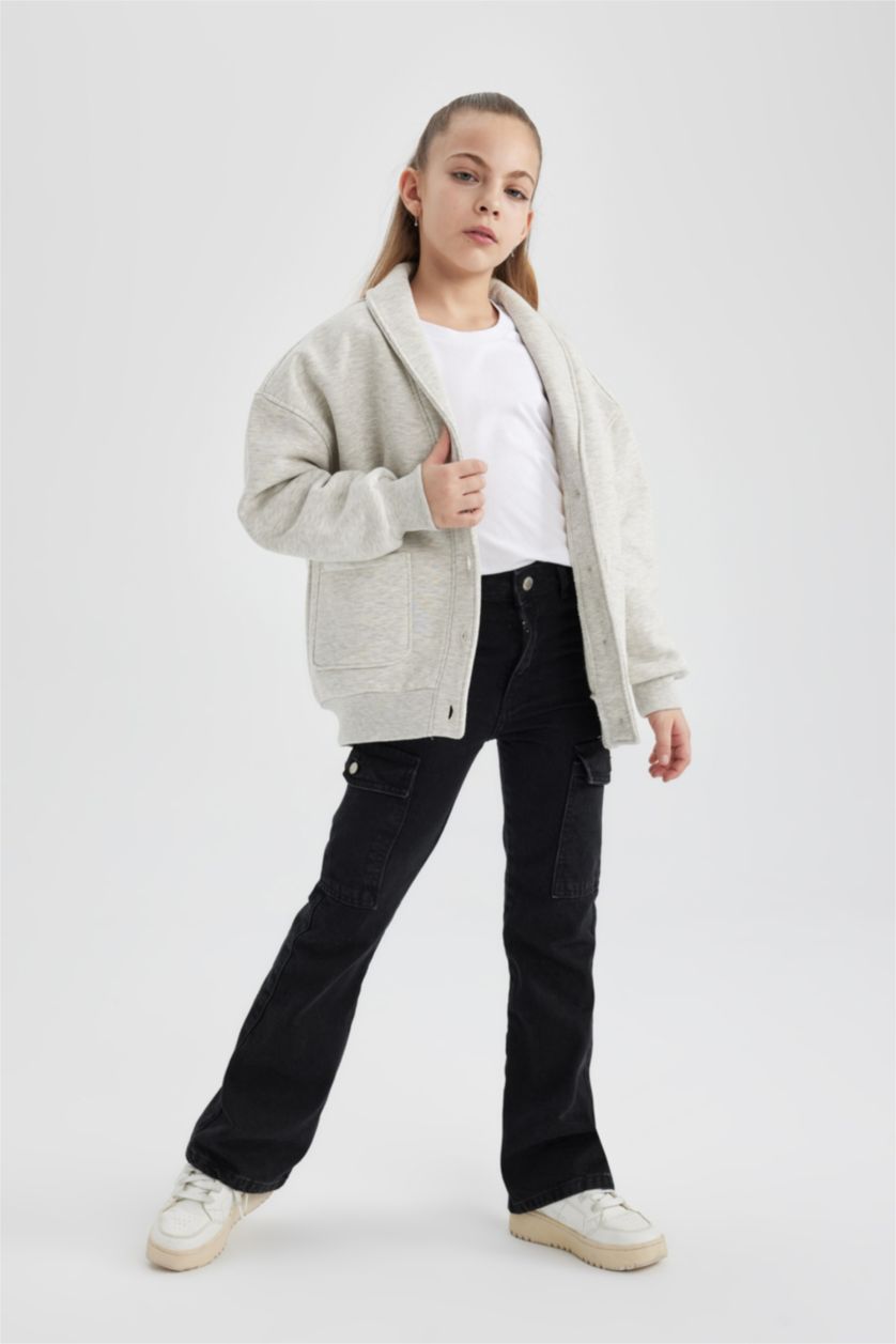 GIRLS & TEENS Anthracite Girl Cargo Flare Fit Flare Leg Trousers