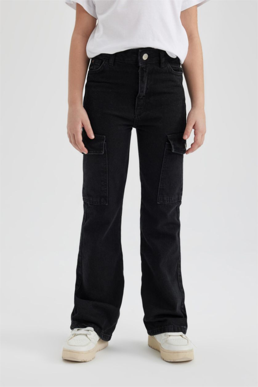 GIRLS & TEENS Anthracite Girl Cargo Flare Fit Flare Leg Trousers