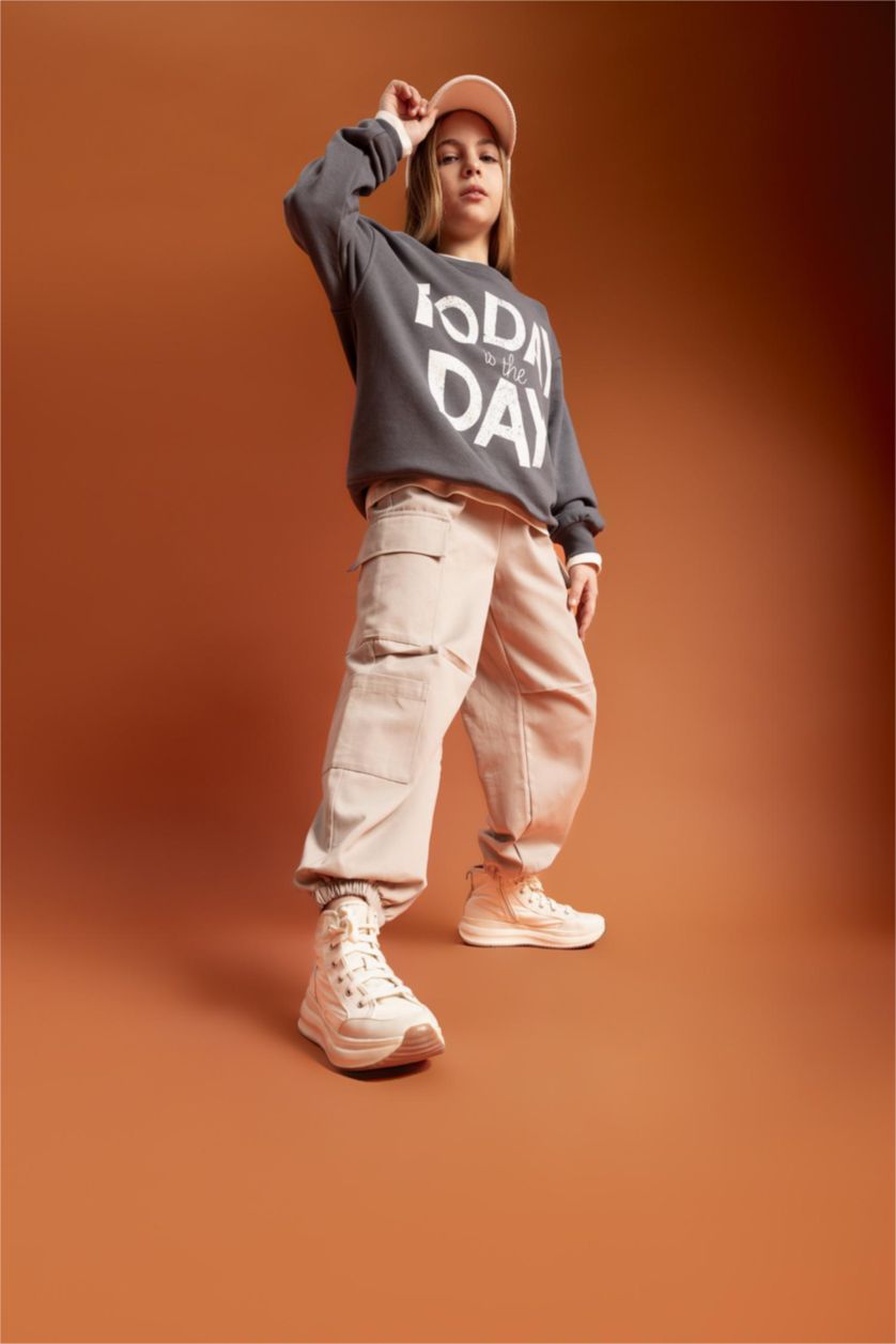 Kız Çocuk - Genç Kız Taş Paraşüt Kargo Pamuklu Pantolon Kız Çocuk