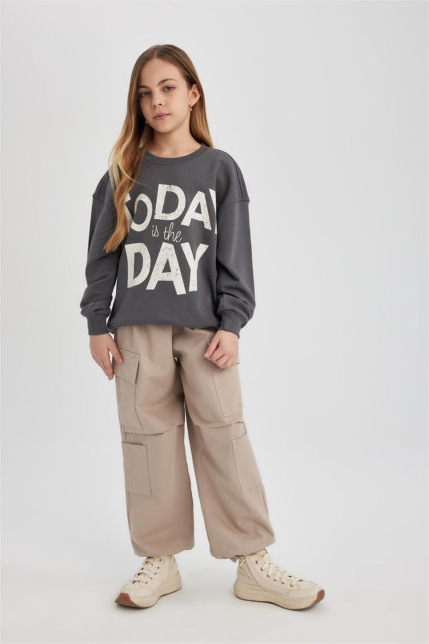 Kız Çocuk - Genç Kız Taş Paraşüt Kargo Pamuklu Pantolon Kız Çocuk