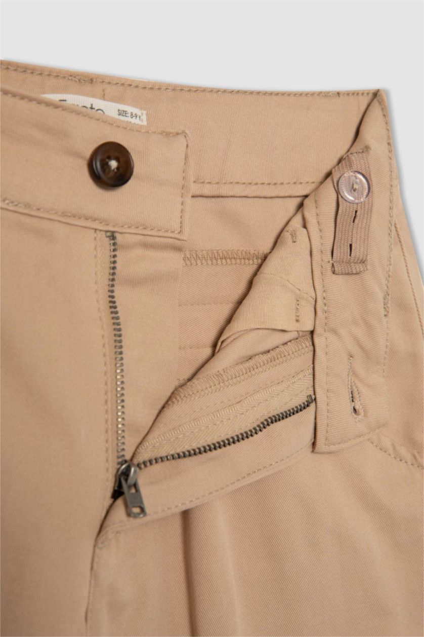 Kız Çocuk - Genç Kız Açık Vizon Kız Çocuk Barrel Fit Geniş Paça Pamuklu Kemerli Pantolon