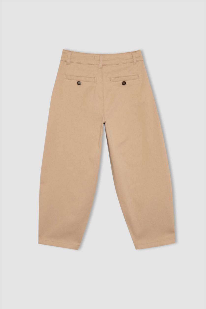 Kız Çocuk - Genç Kız Açık Vizon Kız Çocuk Barrel Fit Geniş Paça Pamuklu Kemerli Pantolon