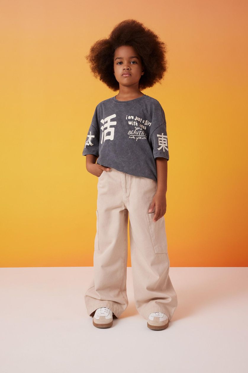 Girls & Teens Beige Girl Wide Leg Cargo Jeans